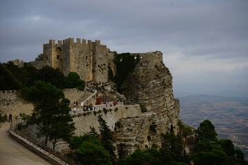 Erice castle on a cloudy day, Trapani, Sicily, Italy