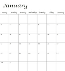 January 2022 Calendar planner design template. Week starts on Sunday.