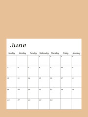 June 2022. Calendar planner design template. Week starts on Sunday.