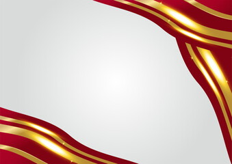 Elegant abstract red background with geometric triangle shape and line golden elements. Realistic luxury paper cut style 3d modern concept. Vector illustration for design