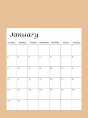 January 2022 Calendar planner design template. Week starts on Sunday.