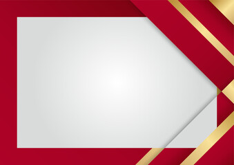 Elegant abstract red background with geometric triangle shape and line golden elements. Realistic luxury paper cut style 3d modern concept. Vector illustration for design