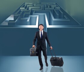 Businessman with maze in difficult situations concept