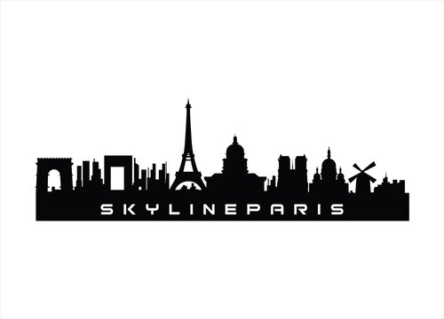 paris skyline horizontal banner Black silhouette of paris Vector template