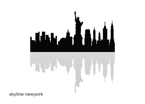 New York skyline horizontal banner Black silhouette of New York Vector template