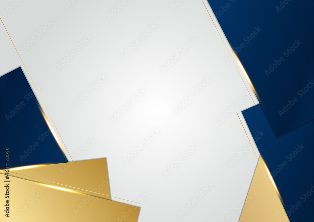 Poster luxury dark blue and gold abstract geometric shapes on grey background. modern vector design templat