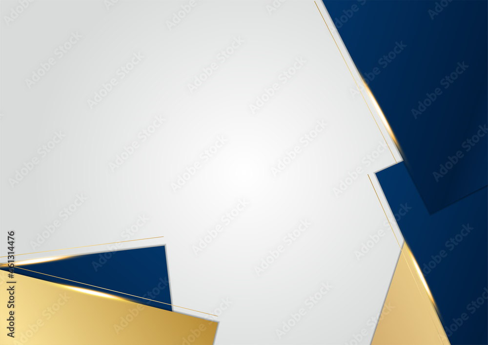 Poster luxury dark blue and gold abstract geometric shapes on grey background. modern vector design templat