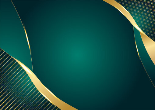 Abstract luxury dark green overlap layer with golden line. Luxury and elegant background. Abstract template design. Design for presentation, banner, cover, business card