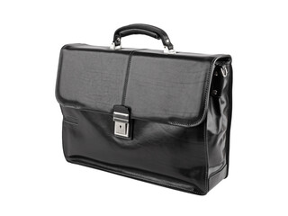 Business bag or case in black leather. Isolated on white background