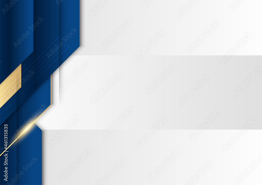 Poster abstract blue and gold background. luxury navy blue background combine with glowing golden lines ele