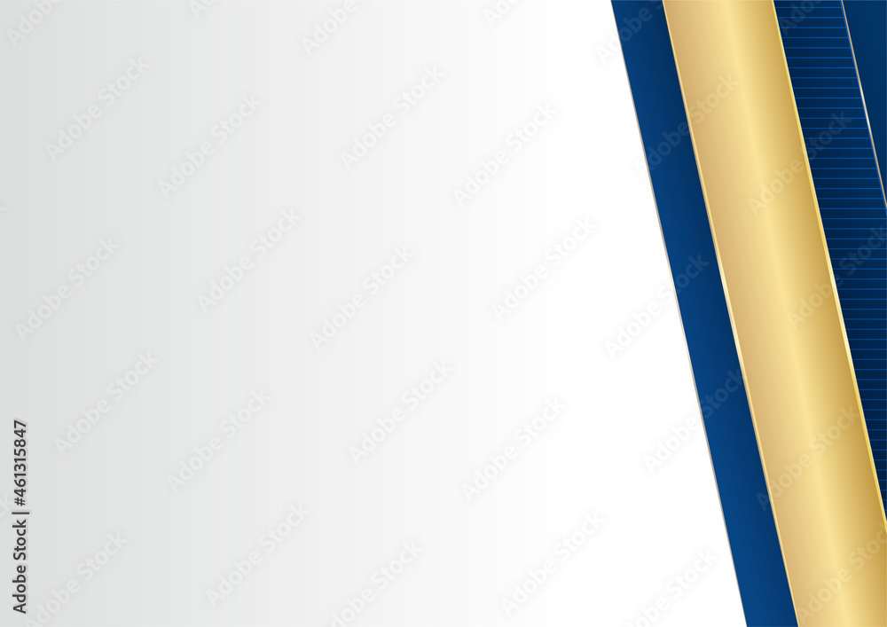 Poster Abstract blue and gold background. Luxury navy blue background combine with glowing golden lines elements. Overlap layer textured background design for banner, poster, presentation design, flier