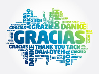 Gracias (Thank You in Spanish) word cloud in different languages