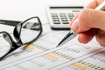 Close-up of a Businesswoman Analyzing Financial Figures