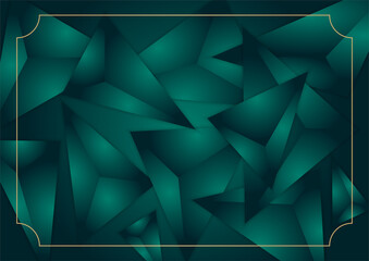 Abstract 3d triangle luxury dark green and gold background. Graphic design element
