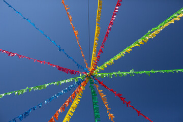 popular festivals party plastic strips view from behind with the sky in background