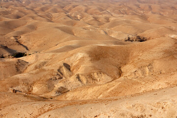 Scenic mountainous Judean desert landscape near Jericho, Israel.
