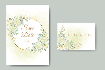 beautiful flowers and leaves watercolor wedding invitation card template