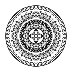 Isolated mandala in vector. Round pattern in white and black colors. Vintage decorative elements. Flower pattern