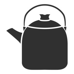 Black silhouette teapot .Kettle with a handle.Isolated on white background.Vector flat illustration.