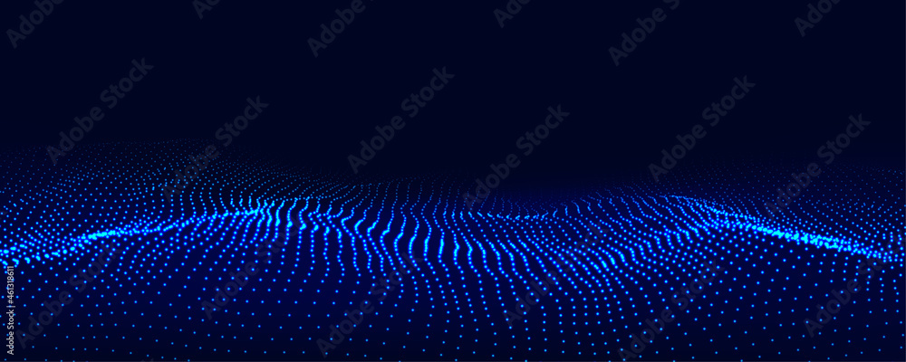 Aufkleber dynamic blue particle wave. futuristic point glowing wave. flow digital structure. data technology b