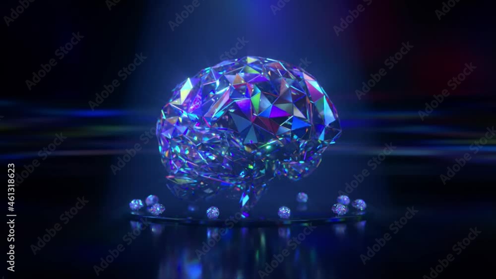 Poster the diamond brain rotates on a black background. artificial intelligence concept. seamless loop anim