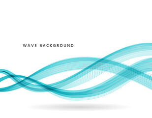 Wave background. Abstract wavy banner. Flyer with blue curved lines. Cover with fluid gradient on white backdrop. Modern geometric poster. Wallpaper with futuristic blend. Vector illustration.