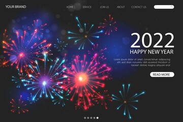 realistic new year landing page vector design illustration