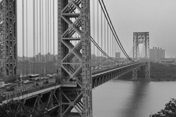 Grayscale shot of George Washington Bridge over the Hudson River in New York, USA