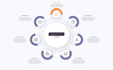 Seven option circle infographic design template. Vector illustration