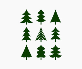Christmas trees icons shapes set.