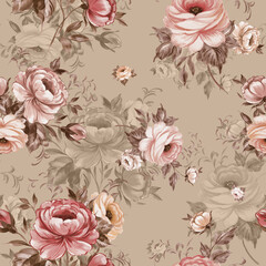 Abstract floral seamless print vintage beautiful drawn bouquets. 