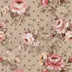 Abstract floral seamless print vintage beautiful drawn bouquets. 