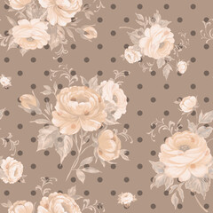 Abstract floral seamless print vintage beautiful drawn bouquets. 
