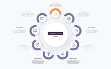 Nine option circle infographic design template. Vector illustration