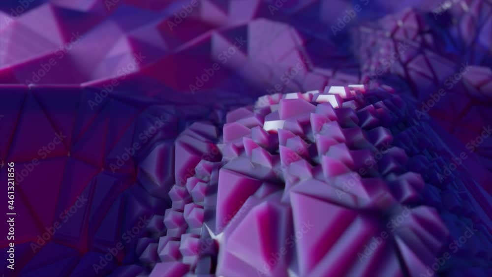 Poster abstract composition with growing pieces of crystals. abstract background. 3d animation of a seamles