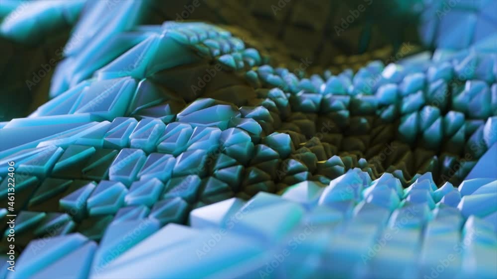 Poster abstract composition with growing pieces of crystals. abstract background. 3d animation of a seamles