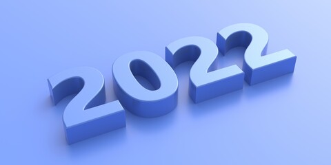 2022 Happy New Year greeting card template, Number digits blue on blue background. 3d illustration
