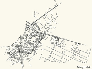 Detailed navigation urban street roads map on vintage beige background of the quarter Tatary district of the Polish regional capital city of Lublin, Poland