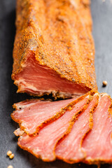 Dry Cured Pork Tenderloin on slate serving board