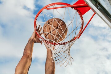 Man Dunking Basketball Ball Close-Up