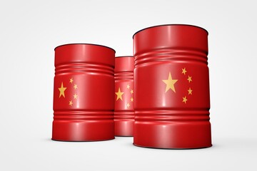 Group of oil barrels from countries of the world isolated on a white background, 3D illustration