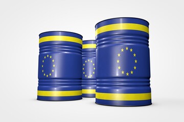 Group of oil barrels from countries of the world isolated on a white background, 3D illustration