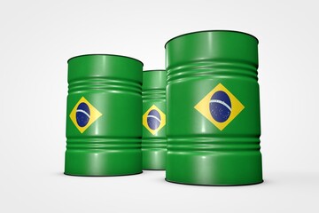 Group of oil barrels from countries of the world isolated on a white background, 3D illustration