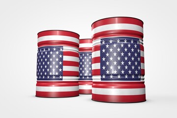 Group of oil barrels from countries of the world isolated on a white background, 3D illustration