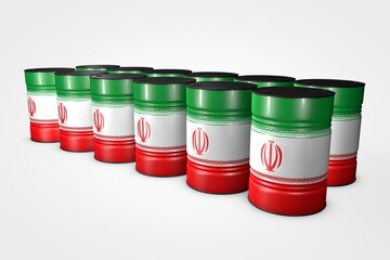 Group of oil barrels from countries of the world isolated on a white background, 3D illustration