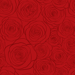 Vector seamless pattern with roses contours on red backround.
