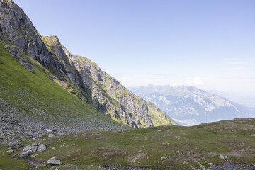 Amazing hiking day in one of the most beautiful area in Switzerland called Pizol in the canton of Saint Gallen. What a wonderful landscape in Switzerland at a sunny day.