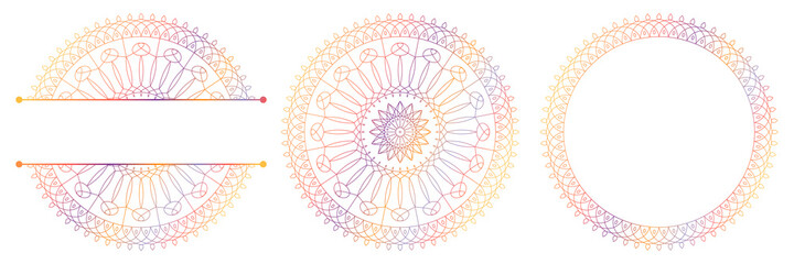 Set of flower mandalas. Split pattern in form of mandala for Henna Mehndi or tattoo decoration. Decorative ornament in ethnic oriental style, vector illustration.	