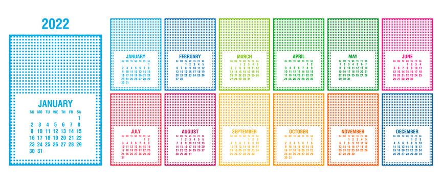 Calendar template for 2022 year. Planner diary in a minimalist style. Corporate and business calendar. Week starts on Sunday. Vector illustration.