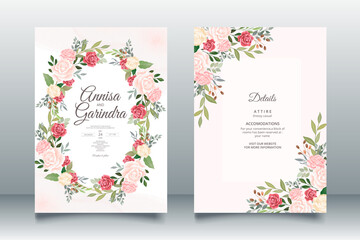 Beautiful floral frame wedding invitation card template Premium Vector